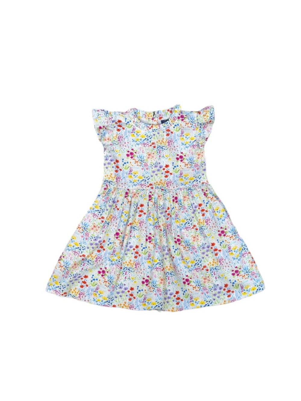 Girls' Floral Ruffle-Sleeve Cotton Casual Dress - Multi